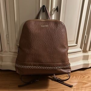 CALVIN KLEIN Brown Genuine Leather Backpack